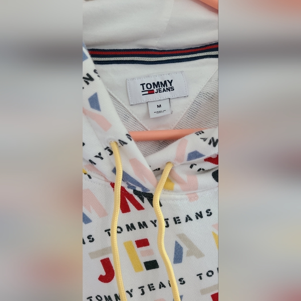 Tommy‎ Jeans sweatshirt all over print hoodie Vintage sportswear/streetwear M - Picture 4 of 13